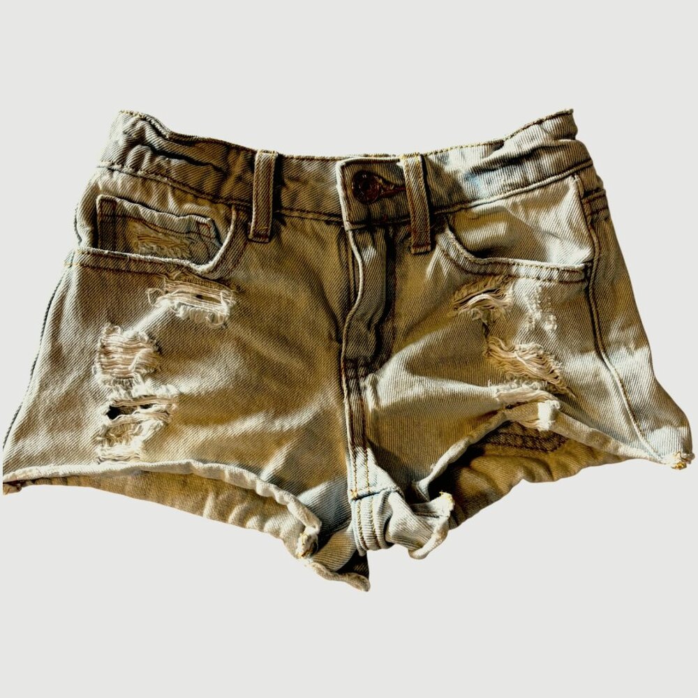 Forever 21 Kids girl's blue denim adjustable cut off‎ distressed shorts sz 5/6